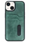 Mey İthalat®   iPhone 15 Sara Kartvizitli Deri Kılıf - Yeşil
