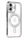 Mey İthalat®   iPhone 16 Kılıf Joke Simli Magneticsafe Kılıf - Gri