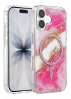 Mey İthalat®   iPhone 16 Lotus Simli Magsafe Kapak - Pembe