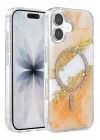 Mey İthalat®   iPhone 16 Lotus Simli Magsafe Kapak - Turuncu