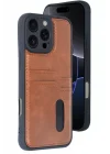 Mey İthalat®   iPhone 16 Pro Kılıf Sara Kartvizitli Deri Kılıf - Taba