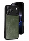 Mey İthalat®   iPhone 17 Pro Aras Deri Kapak - Yeşil