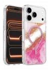 Mey İthalat®   iPhone 17 Pro Max Lotus Simli Magsafe Kapak - Pembe