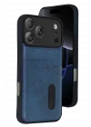 Mey İthalat®   iPhone 17 Pro Max Sara Kartvizitli Deri Kılıf - Lacivert