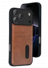Mey İthalat®   iPhone 17 Pro Max Sara Kartvizitli Deri Kılıf - Taba