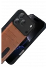 Mey İthalat®   iPhone 17 Pro Max Sara Kartvizitli Deri Kılıf - Taba