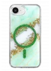 Mey İthalat®   iPhone 17E Lotus Simli Magsafe Kapak - Yeşil