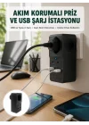 Mey İthalat® Isıya Dayanıklı PC Gövdeli Akım Korumalı Priz 4 USB Yeni Nesil