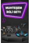 Mey İthalat® Kablosuz Bluetooth Bağlantılı Kulaklık ve Dokunmatik Ekran Akıllı Saat Arama Cevaplama
