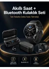 Mey İthalat® Kablosuz Bluetooth Kulaklık ve Kordon Hediyeli Akıllı Saat Nabız Ölçer Uzun Pil Ömrü