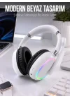 Mey İthalat® Kablosuz Bluetooth Mikrofonlu Beyaz Kulaklık  RGB Işıklı
