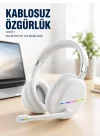 Mey İthalat® Kablosuz Bluetooth Mikrofonlu Beyaz Kulaklık  RGB Işıklı