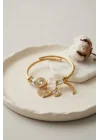 Mey İthalat® Kalp Model Gold Renk Beyaz Charmlı Bileklik