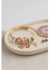 Mey İthalat® Kalp Model Gold Renk Pembe Charmlı Bileklik