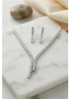 Mey İthalat® Kare Zirkon Taşlı Su Yolu Kolye ve Küpe Set