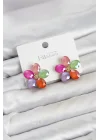 Mey İthalat® Karışık Renk Kristal Taşlı Çiçek Model Kadın Küpe