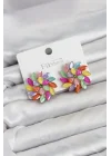 Mey İthalat® Karışık Renk Kristal Taşlı Çiçek Model Kadın Küpe