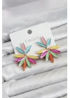 Mey İthalat® Karışık Renk Kristal Taşlı Lotus Model Kadın Küpe
