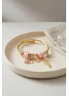 Mey İthalat® Kelebek Model Gold Renk Pembe Charmlı Bileklik