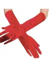Mey İthalat® Kırmızı Renk Dirseğe Kadar Uzun Kumaş Eldiven 40 cm