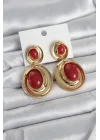 Mey İthalat® Kırmızı Sallantılı Damla Model Gold Renk Vintage Kadın Küpe