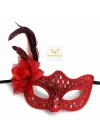 Mey İthalat® Kırmızı Tüylü Balo Maskesi Kadın Parti Aksesuarı