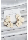 Mey İthalat® Krem Mineli Lotus Model Pirinç Kadın Küpe