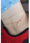 Mey İthalat® Kristal Taşlı Rose Renk Çift Zincirli Hal Hal