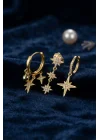 Mey İthalat® Kutup Yıldızı Model Gold Renk 3 lü Küpe Set