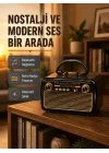 Mey İthalat® LED’li Nostaljik Bluetooth Hoparlör – Vintage Tasarım, Ahşap Doku