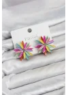 Mey İthalat® Lotus Model Karışık Renk Kristal Taşlı Kadın Küpe