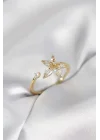 Mey İthalat® Lotus Model Zirkon Taşlı Gold Renk Kadın Yüzük