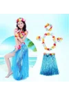 Mey İthalat® Luau Aloha Hawaii Partisi  Etek Taç ve Bileklik Seti Mavi