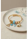 Mey İthalat® Mavi Deniz Kabuğu Model Gold Renk Charmlı Bileklik
