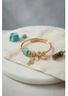 Mey İthalat® Mavi Kedi Model Gold Renk Charmlı Bileklik