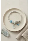 Mey İthalat® Mavi Kristal Charmlı Gümüş Renk Bileklik