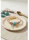 Mey İthalat® Mavi Renk Göz Model Gold Charmlı Bileklik