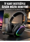 Mey İthalat® Mikrofonlu Bluetooth Kulak Üstü Kulaklık RGB Aydınlatmalı Type-C Şarjlı
