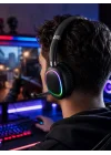 Mey İthalat® Mikrofonlu Bluetooth Kulak Üstü Kulaklık RGB Aydınlatmalı Type-C Şarjlı