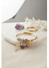 Mey İthalat® Mor Baykuş Model Gold Renk Charmlı Bileklik