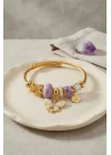 Mey İthalat® Mor Kelebek Model Gold Renk Charmlı Bileklik