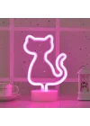 Mey İthalat® Neon Kedi Masa Gece Lambası Pembe Işık