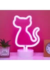 Mey İthalat® Neon Kedi Masa Gece Lambası Pembe Işık
