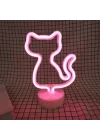 Mey İthalat® Neon Kedi Masa Gece Lambası Pembe Işık
