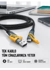 Mey İthalat® Örgülü Tasarım 4’ü 1 Arada USB-C Lightning Hızlı Şarj Kablosu