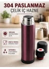 Mey İthalat® Paslanmaz Çelik Seyahat Termosu Tek Tuşlu Vakumlu Kahve ve Çay Termosu