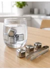 Mey İthalat® Paslanmaz Çelikten Üretilmiş Metal Buz Küpü Seti ve Buz Klipsi
