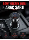Mey İthalat® PD 30W Çift USB-C Araç Şarj Cihazı 60W Hızlı Şarj Adaptörü