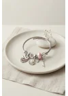 Mey İthalat® Pembe Baykuş Charmlı Gümüş Renk Bileklik