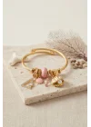 Mey İthalat® Pembe Deniz Kabuğu Model Gold Renk Charmlı Bileklik